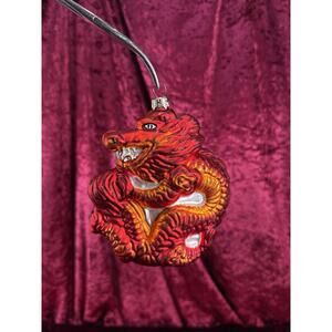 Vintage Christmas Handblown Glass Ornament Red Dragon 2001 Christmas World